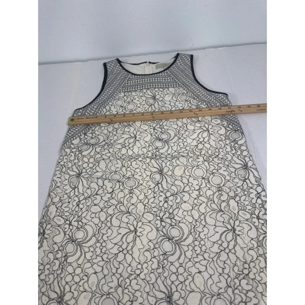 LOFT Floral Lace Shift Dress Womens 4 Ivory Black Sleeveless Cocktail‎ Wedding